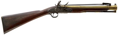 Lot 488 - A FLINTLOCK BRASS BARRELLED BAYONET BLUNDERBUSS BY HARVEY