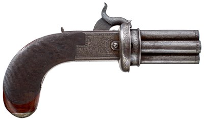 Lot 429 - AN UNUSUAL SMALL PERCUSSION PEPPERBOX
