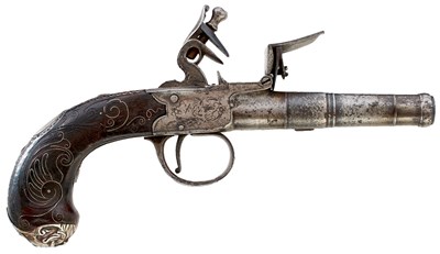 Lot 345 - A 54-BORE FLINTLOCK BOXLOCK QUEEN ANNE POCKET PISTOL BY ALLEN OF POOLE