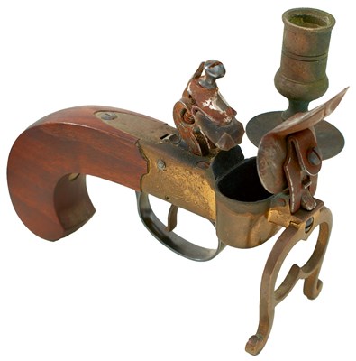 Lot 346 - AN EARLY 19TH CENTURY FLINTLOCK TINDER LIGHTER
