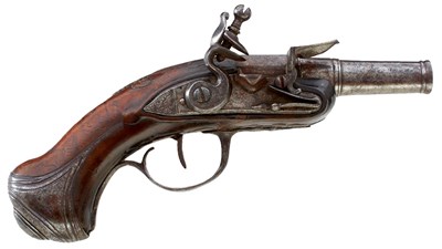 Lot 344 - A 70-BORE FLINTLOCK RIFLED QUEEN ANNE POCKET OR TRAVELLING PISTOL