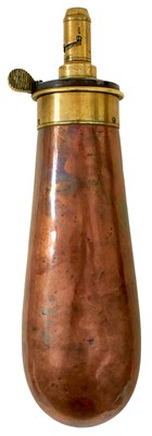 Lot 413 - A BAG-SHAPED COPPER POWDER FLASK OF COLT NAVY TYPE