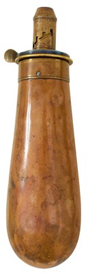 Lot 411 - A BAG-SHAPED COPPER POWDER FLASK OF COLT NAVY TYPE
