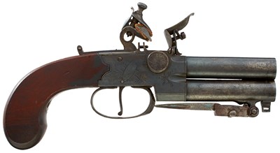 Lot 361 - A 54-BORE FLINTLOCK BOXLOCK OVER AND UNDER BAYONET PISTOL