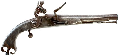 Lot 286 - A 25-BORE FLINTLOCK ALL STEEL SCOTTISH MILITARY BELT PISTOL BY BISSELL TO THE ROYAL HIGHLAND REGIMENT
