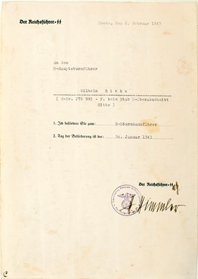 Lot 828 - A THIRD REICH SS PROMOTION DOCUMENT