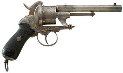 Lot 431 - A GOOD QUALITY 11MM FRENCH SIX-SHOT PINFIRE REVOLVER