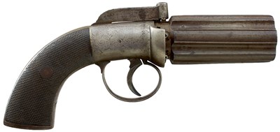 Lot 421 - AN 80-BORE SIX-SHOT PERCUSSION PEPPERBOX REVOLVER