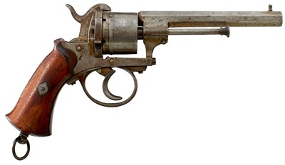 Lot 446 - A 9MM BELGIAN SIX-SHOT PINFIRE SERVICE TYPE REVOLVER