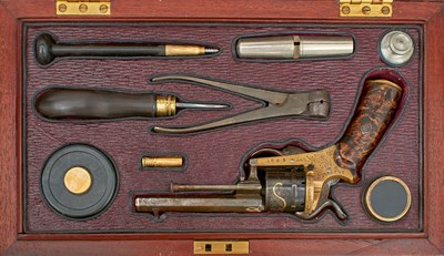 Lot 458 - A GOOD CLOSE CASED 7MM CONTINENTAL SIX-SHOT PINFIRE REVOLVER