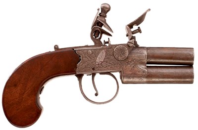 Lot 350 - AN 80-BORE FLINTLOCK BOXLOCK TAP-ACTION POCKET PISTOL