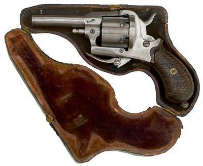 Lot 460 - A 7MM BELGIAN SIX-SHOT PIPE-CASED PINFIRE REVOLVER