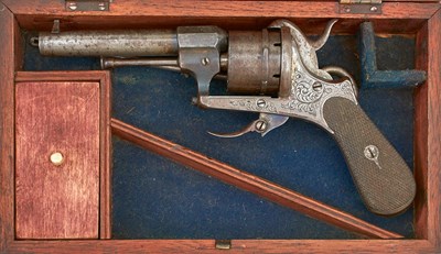 Lot 459 - A CASED 7MM BIRMINGHAM PROOFED SIX-SHOT PINFIRE REVOLVER