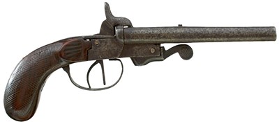 Lot 462 - A 9MM CONTINENTAL DOUBLE BARRELLED PINFIRE TRAVELLING PISTOL