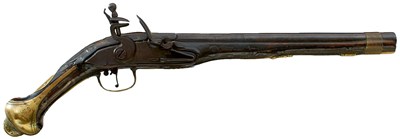 Lot 64 - AN 18-BORE TURKISH OR OTTOMAN FLINTLOCK HOLSTER PISTOL