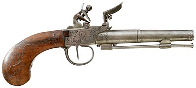 Lot 366 - A 42-BORE CONTINENTAL FLINTLOCK TRAVELLING PISTOL