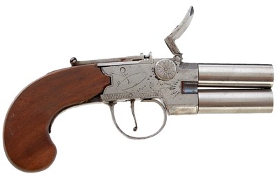 Lot 368 - 157-106 AN EARLY 19TH CENTURY FLINTLOCK DOUBLE BARRELLED OVER AND UNDER PISTOL