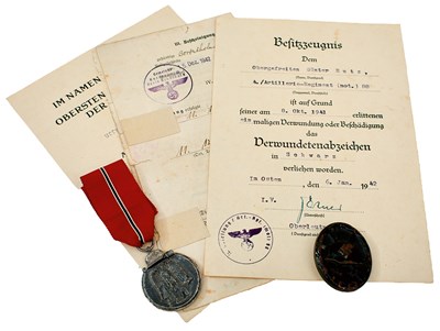 Lot 838 - A SELECTION OF THIRD REICH AWARDS AND DOCUMENTS
