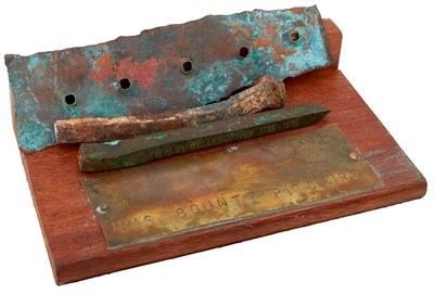 Lot 207 - OF H.M.S. BOUNTY INTEREST: A NAIL AND A SECTION OF COPPER SHEETING FROM THE HULL