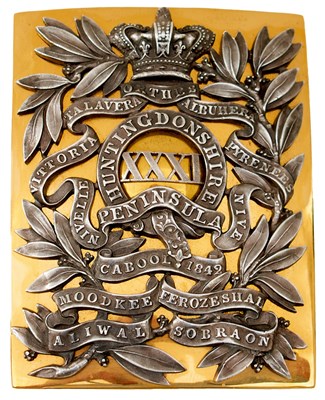 Lot 670 - A 31ST REGIMENT OF FOOT (HUNTINGDONSHIRE) OFFICER'S SHOULDER BELT PLATE