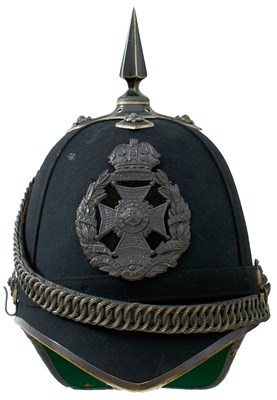 Lot 620 - A VICTORIAN RIFLE BRIGADE PRINCE CONSORTS OWN REGIMENT OFFICER'S BLUE CLOTH HELMET