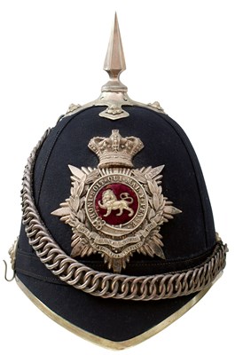 Lot 622 - A VICTORIAN ROYAL LANCASHIRE REGIMENT 1ST VOLUNTEER BATTALION OFFICER'S BLUE CLOTH HELMET