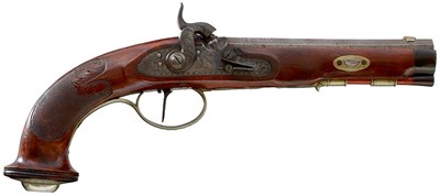 Lot 342 - A PAIR OF 40-BORE PERCUSSION RIFLED OFFICER'S PISTOLS BY I. G. SAUER