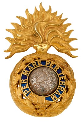 Lot 674 - A VICTORIAN ROYAL MARINE ARTILLERY OFFICER'S BLUE CLOTH HELMET BADGE