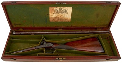 Lot 467 - A CASED 13-BORE DOUBLE BARRELLED PERCUSSION SPORTING GUN BY JOHN MANTON & SON