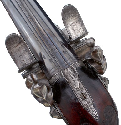 Lot 411 - A SCARCE 22-BORE DOUBLE BARRELLED FLINTLOCK SPORTING GUN BY NICOLAS-NOEL BOUTET
