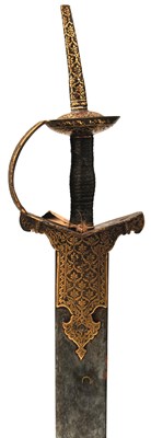 Lot 58 - OF TIPU SULTAN INTEREST - AN IMPORTANT 18TH CENTURY INDIAN FIRANGI OR KHANDA WITH SUSPENSION BELT ENSEMBLE FROM SERINGAPATAM