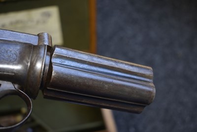 Lot 351 - A SCARCE 54-BORE FOUR-BARRELLED PERCUSSION PEPPERBOX REVOLVER BY REILLY