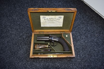 Lot 351 - A SCARCE 54-BORE FOUR-BARRELLED PERCUSSION PEPPERBOX REVOLVER BY REILLY