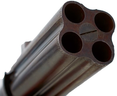 Lot 351 - A SCARCE 54-BORE FOUR-BARRELLED PERCUSSION PEPPERBOX REVOLVER BY REILLY