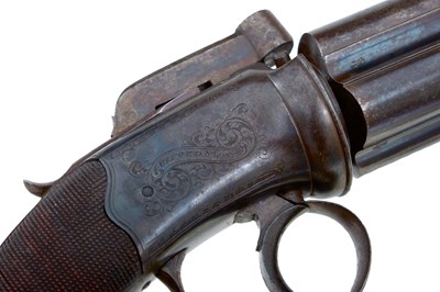 Lot 351 - A SCARCE 54-BORE FOUR-BARRELLED PERCUSSION PEPPERBOX REVOLVER BY REILLY