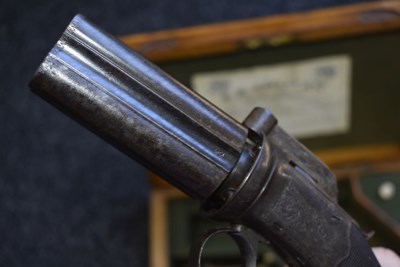 Lot 351 - A SCARCE 54-BORE FOUR-BARRELLED PERCUSSION PEPPERBOX REVOLVER BY REILLY