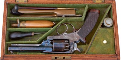 Lot 354 - A CASED 120-BORE FIVE-SHOT PERCUSSION 2ND MODEL DEANE HARDING REVOLVER