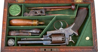 Lot 353 - A CASED 120-BORE FIVE-SHOT PERCUSSION 1ST MODEL DEANE HARDING REVOLVER