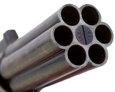 Lot 350 - A GOOD CASED 58-BORE SIX-SHOT PERCUSSION PEPPERBOX REVOLVER BY DOOLEY