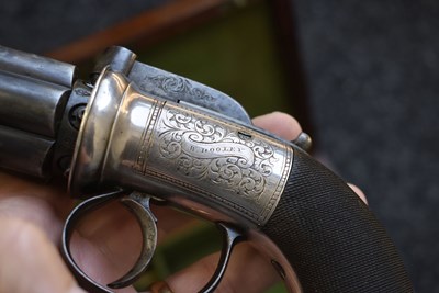 Lot 350 - A GOOD CASED 58-BORE SIX-SHOT PERCUSSION PEPPERBOX REVOLVER BY DOOLEY