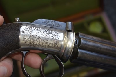 Lot 350 - A GOOD CASED 58-BORE SIX-SHOT PERCUSSION PEPPERBOX REVOLVER BY DOOLEY