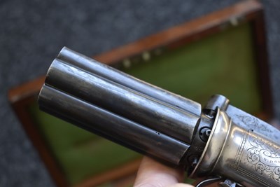 Lot 350 - A GOOD CASED 58-BORE SIX-SHOT PERCUSSION PEPPERBOX REVOLVER BY DOOLEY