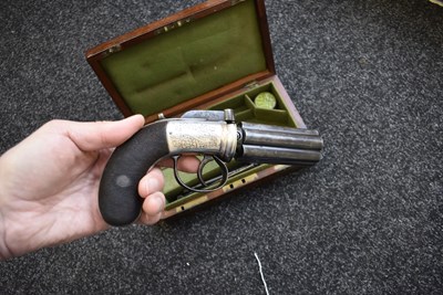 Lot 350 - A GOOD CASED 58-BORE SIX-SHOT PERCUSSION PEPPERBOX REVOLVER BY DOOLEY