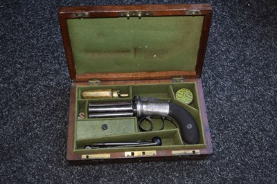Lot 350 - A GOOD CASED 58-BORE SIX-SHOT PERCUSSION PEPPERBOX REVOLVER BY DOOLEY