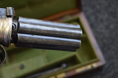 Lot 350 - A GOOD CASED 58-BORE SIX-SHOT PERCUSSION PEPPERBOX REVOLVER BY DOOLEY