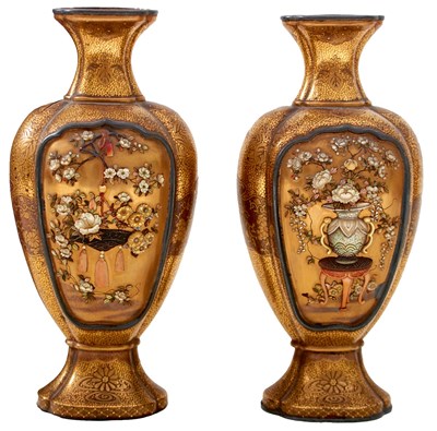 Lot 47 - A GOOD PAIR OF SHIBAYAMA LACQUER VASES