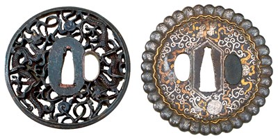 Lot 37 - TWO IRON NAMBAN TSUBA