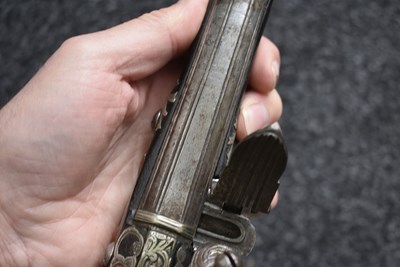 Lot 106 - A SCARCE 18-BORE SILVER AND CORAL MOUNTED ALGERIAN FLINTLOCK HOLSTER PISTOL