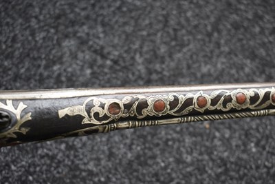 Lot 106 - A SCARCE 18-BORE SILVER AND CORAL MOUNTED ALGERIAN FLINTLOCK HOLSTER PISTOL