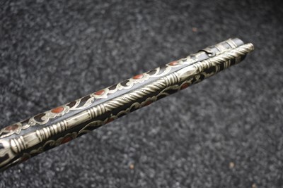 Lot 106 - A SCARCE 18-BORE SILVER AND CORAL MOUNTED ALGERIAN FLINTLOCK HOLSTER PISTOL